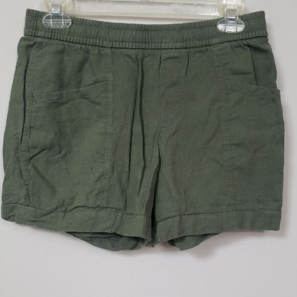 Old Navy Linen Blend Olive Green Women's Shorts Cargo Pockets Drawstring Waist - Picture 1 of 5